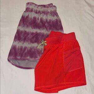 Purple Tie-Dye and Coral Athletic Running Shorts Set